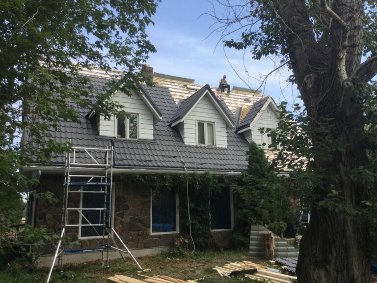 scaffolding against a house